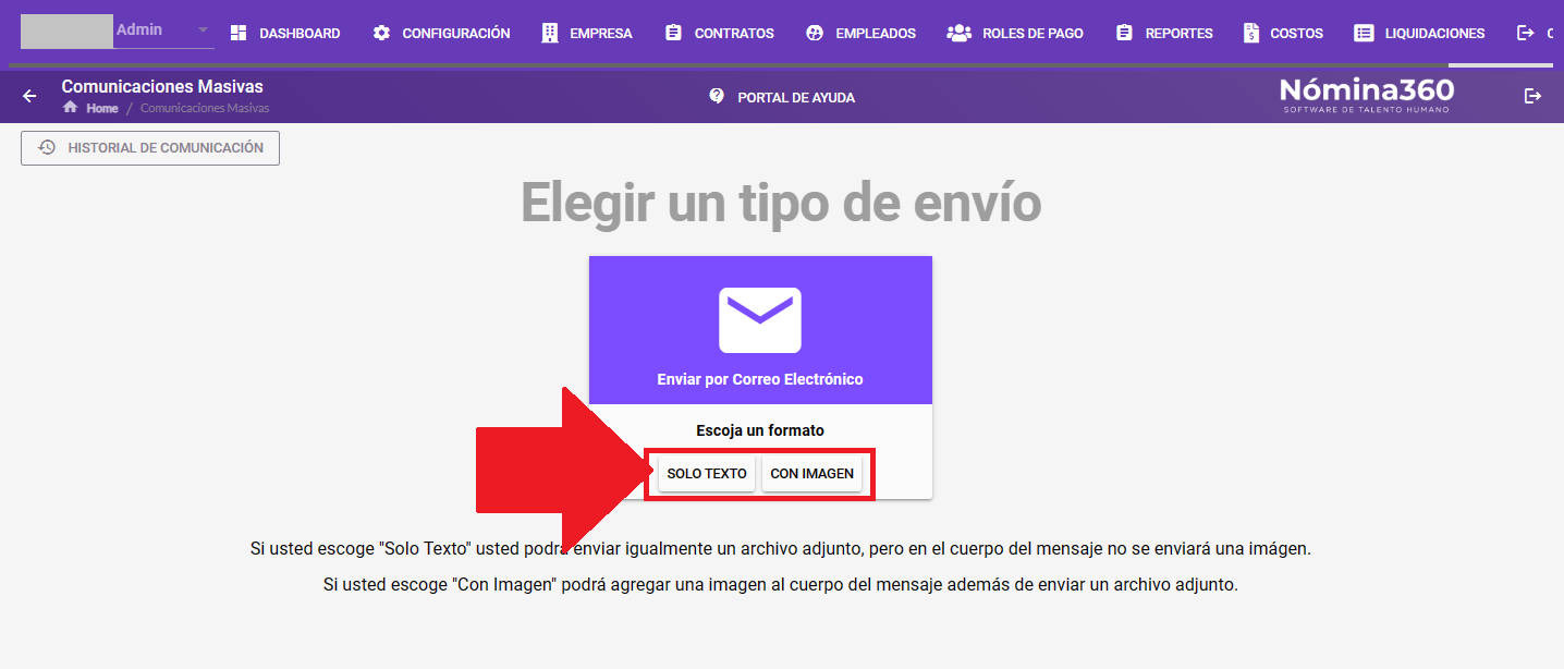 Selección del formato SOLO TEXTO o CON IMAGEN