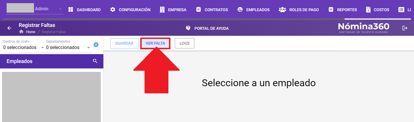 Botón Ver Falta en la pantalla principal de faltas