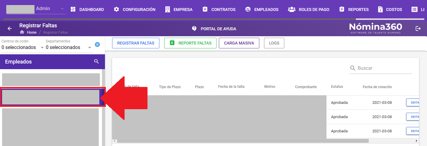 Listado de empleados con faltas registradas