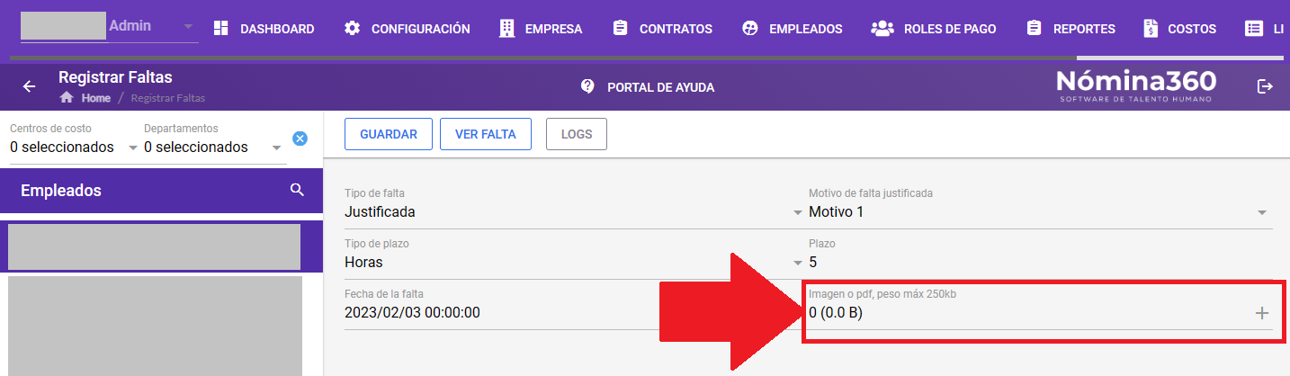 Botón + del campo Archivo para subir el comprobante