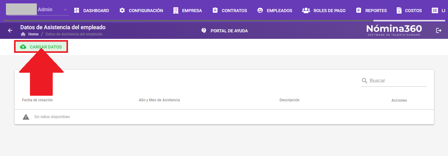 Botón Cargar Datos en la pantalla de Ingresos de Asistencia
