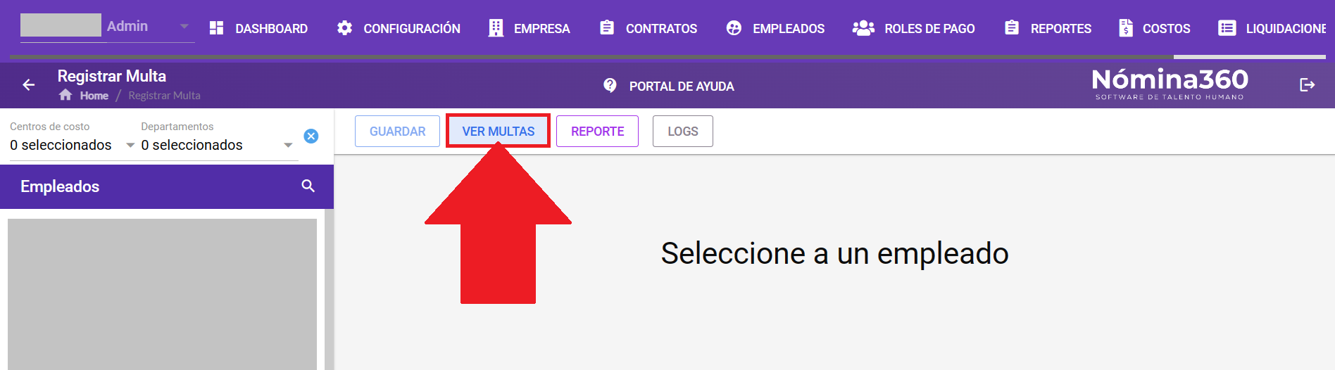 Botón Ver Multas en la pantalla principal de multas