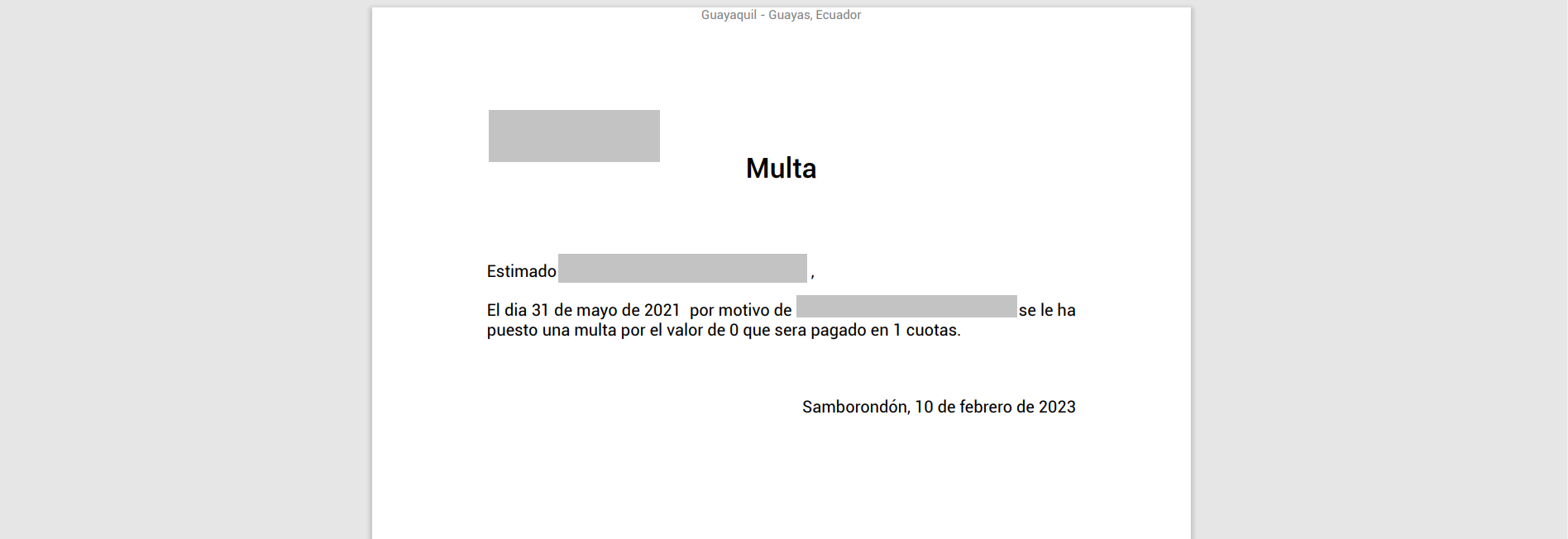 Reporte de multa descargado