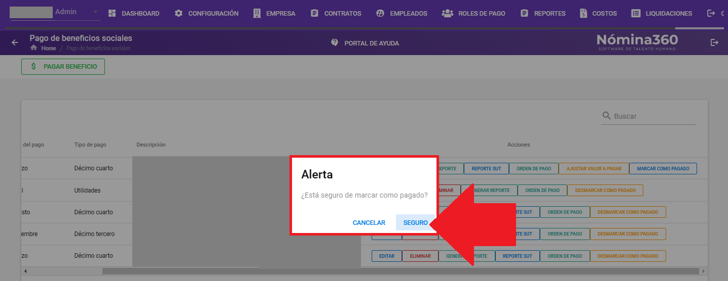 Cuadro de confirmación con la opción Seguro