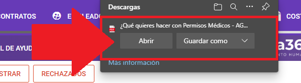 Cuadro de diálogo para abrir o guardar el reporte