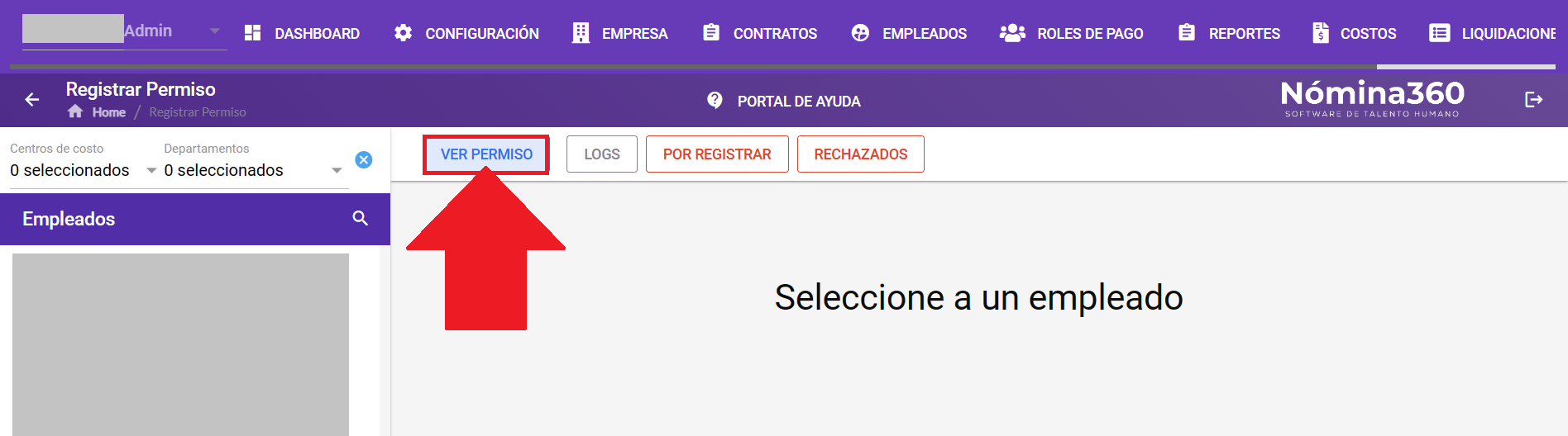 Botón Ver Permiso en la pantalla principal de permisos