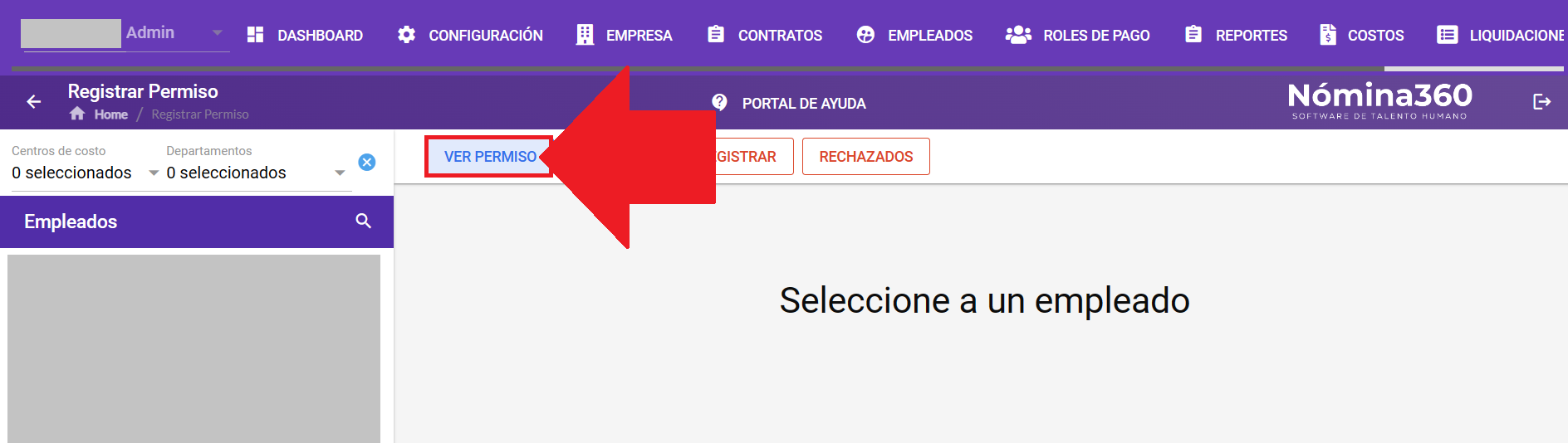 Botón Ver Permiso en la pantalla principal de permisos