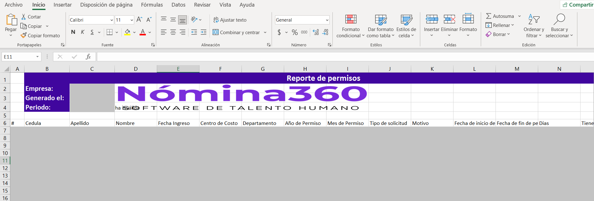 Reporte de permisos por período de tiempo descargado