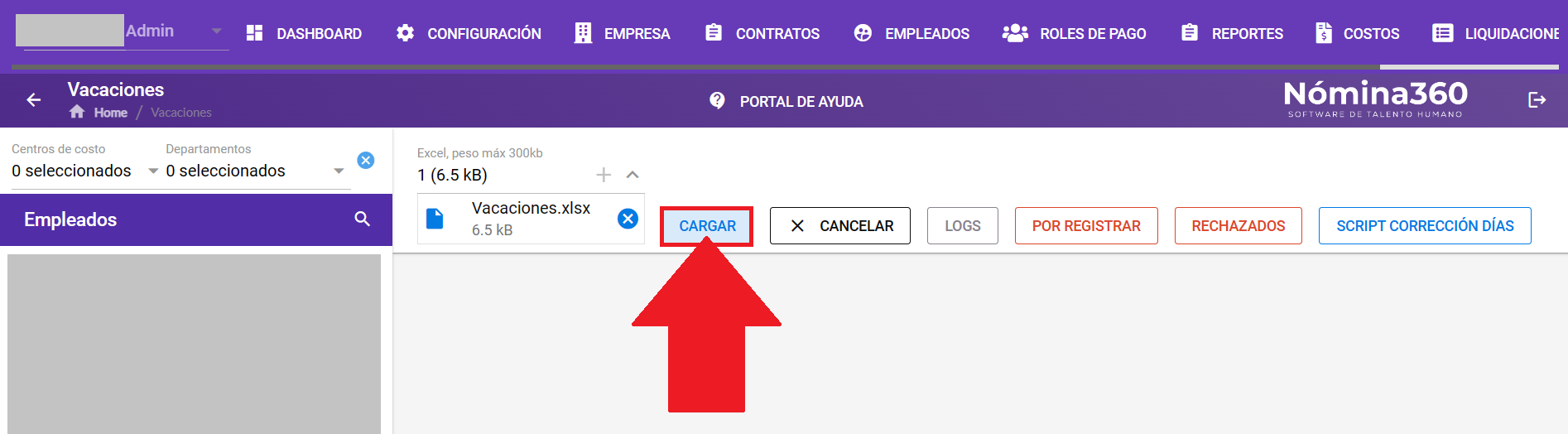Archivo cargado con el botón Cargar habilitado