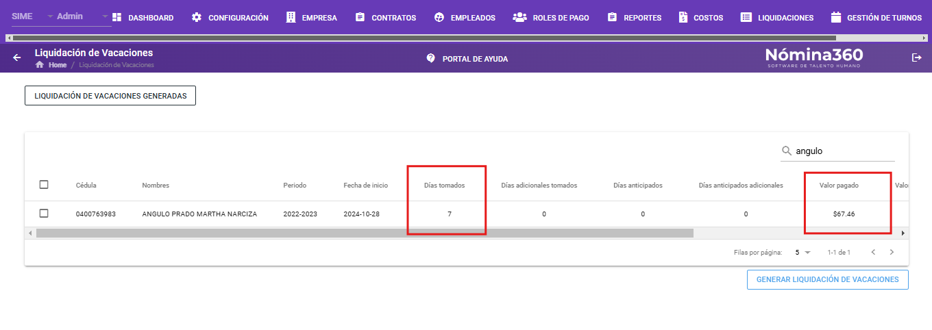 Listado de colaboradores con valor pendiente en la liquidación