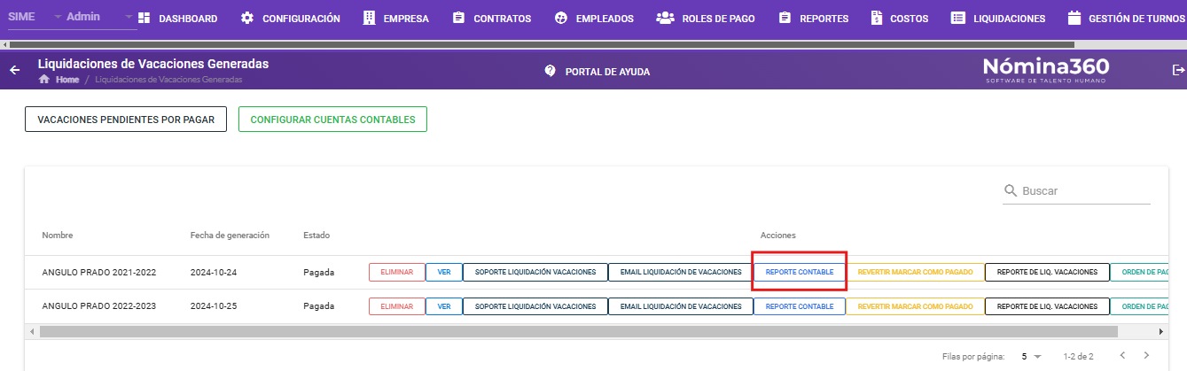 Descarga del Reporte Contable en Excel