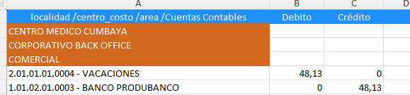 Asiento contable descargado en formato Excel