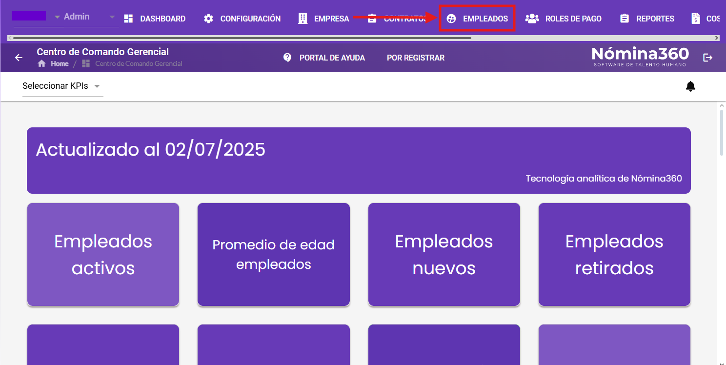 Menú principal con la opción Empleados
