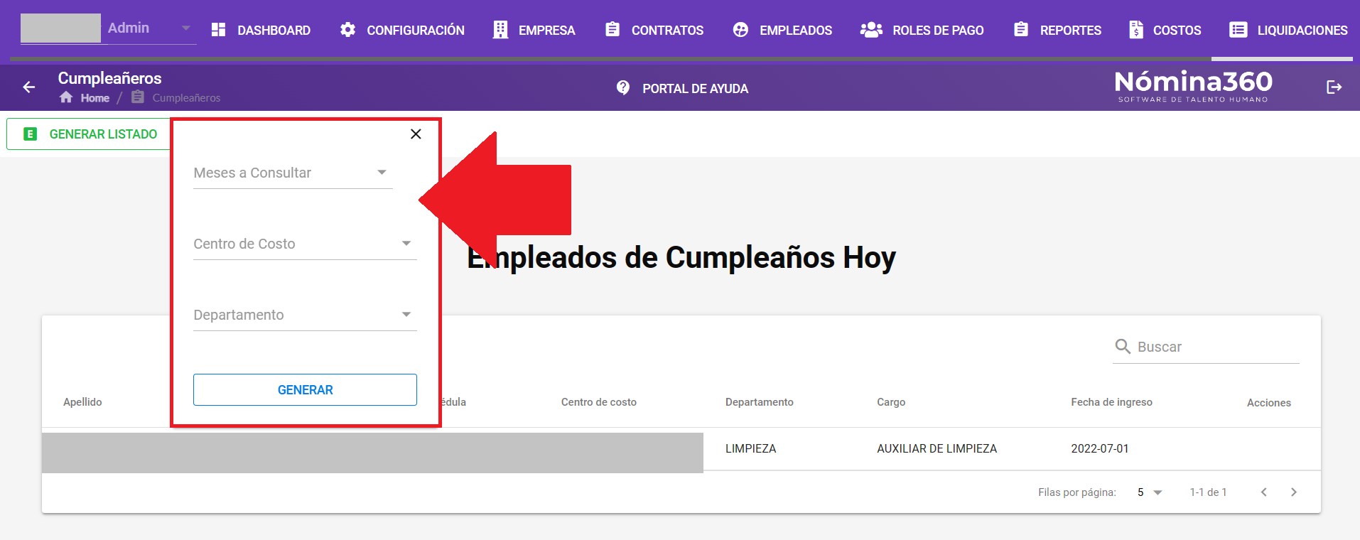 Formulario para generar el listado de cumpleañeros