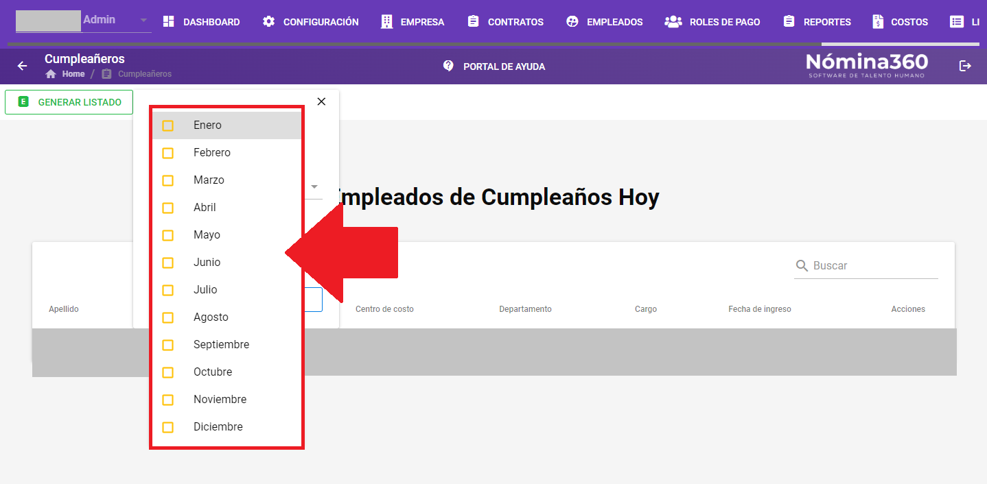 Campo de selección de mes en el formulario