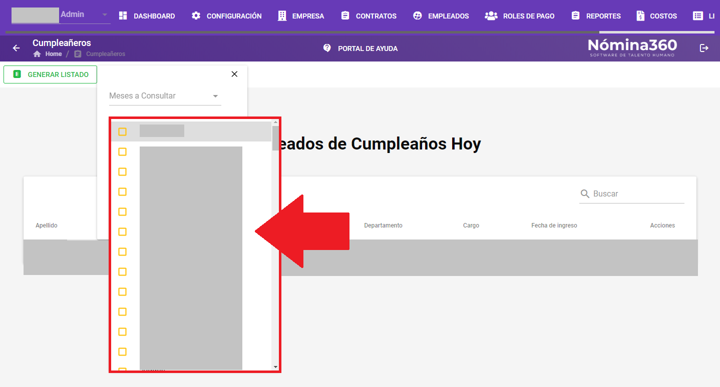Campo de selección de centro de costo en el formulario