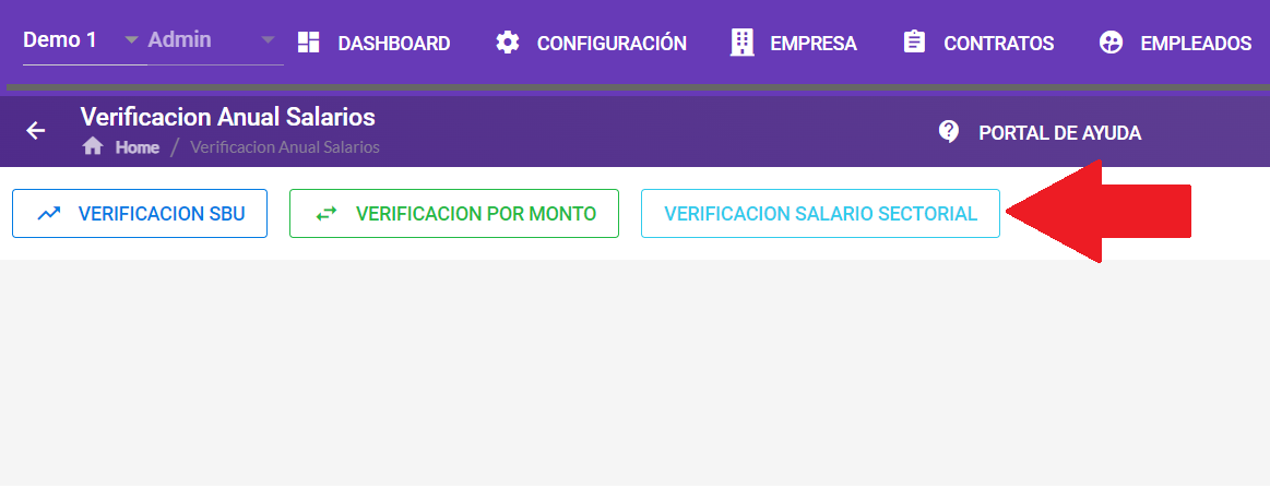 Botón Verificación Salario Sectorial en el módulo de verificación de salarios