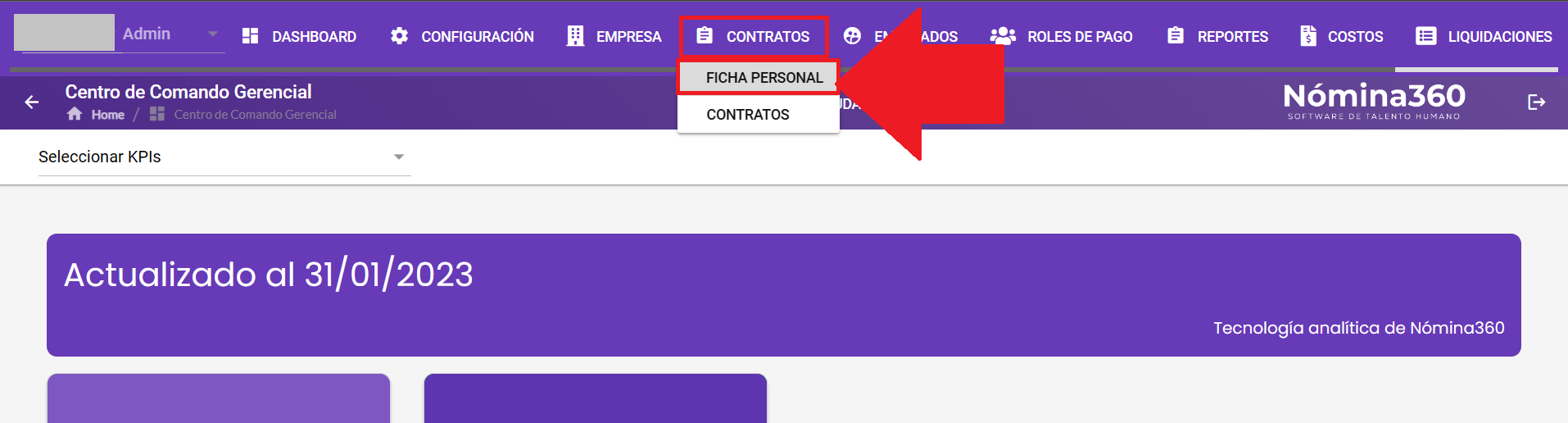 Pantalla Ficha Personal con el listado de empleados