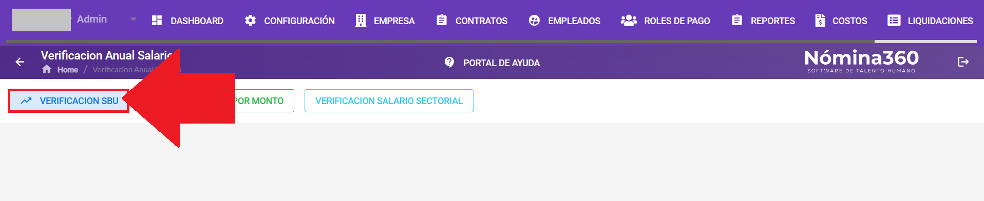 Opción Verificación SBU dentro del módulo Verificación de Salarios