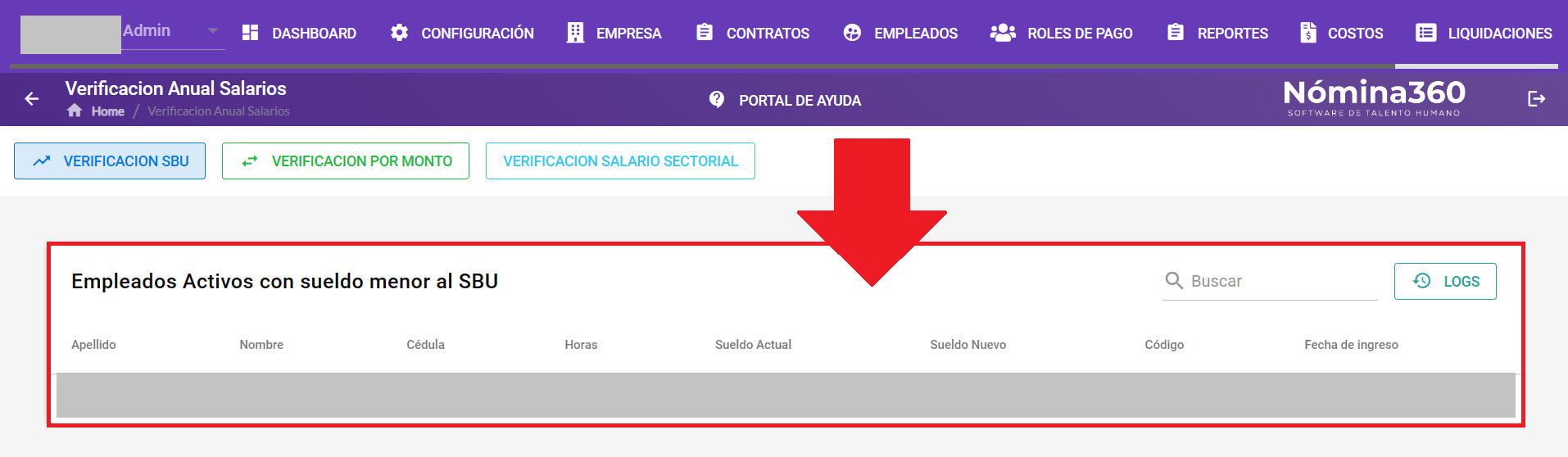 Listado de empleados con sueldo menor al SBU vigente
