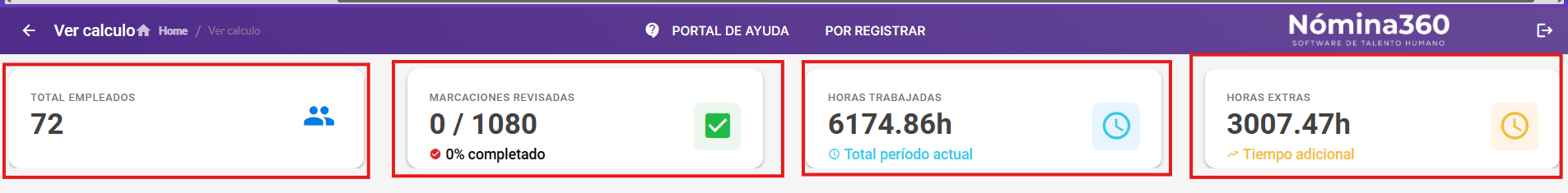Cuatro tarjetas con resumen estadístico del intervalo