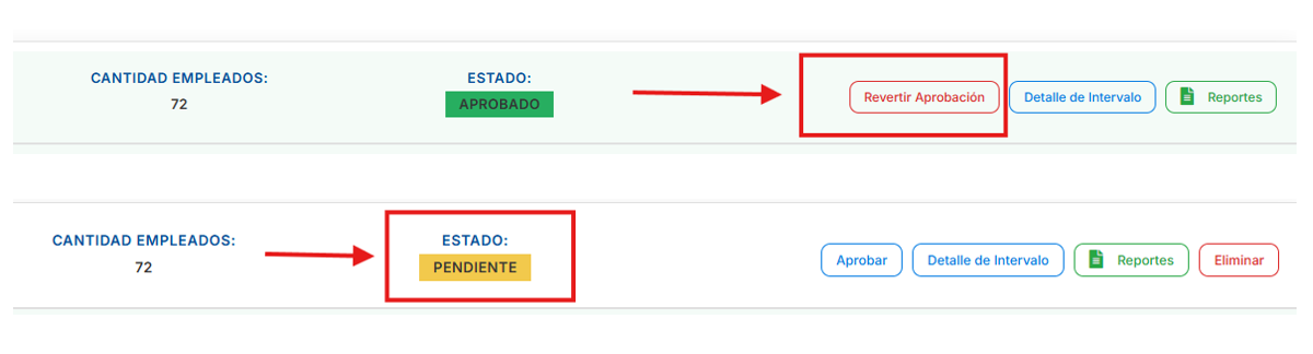 Botón Revertir Aprobación en el intervalo aprobado