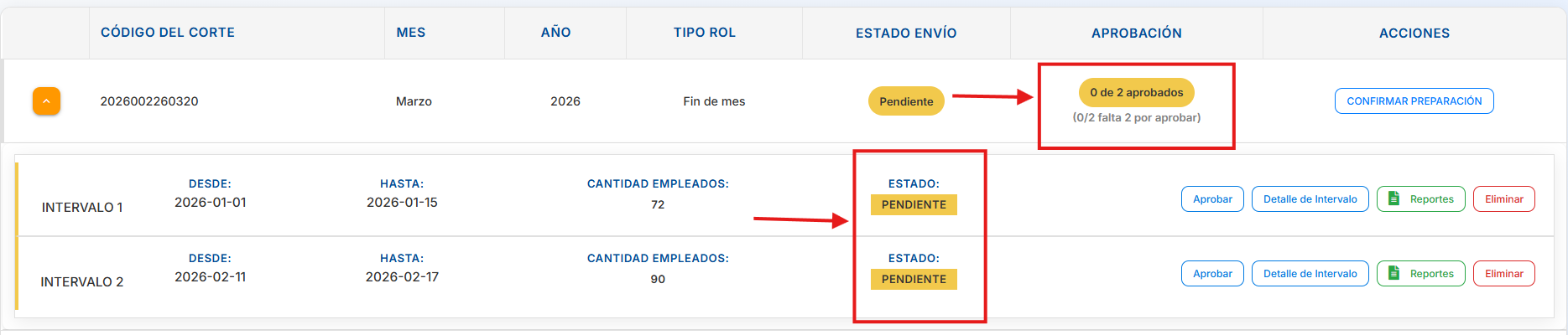 Intervalo nuevamente en estado pendiente tras la reversión