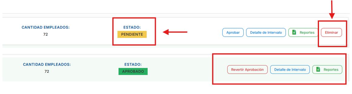 Comparación visual entre intervalo pendiente y aprobado