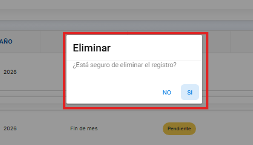 Ventana de confirmación de eliminación del intervalo