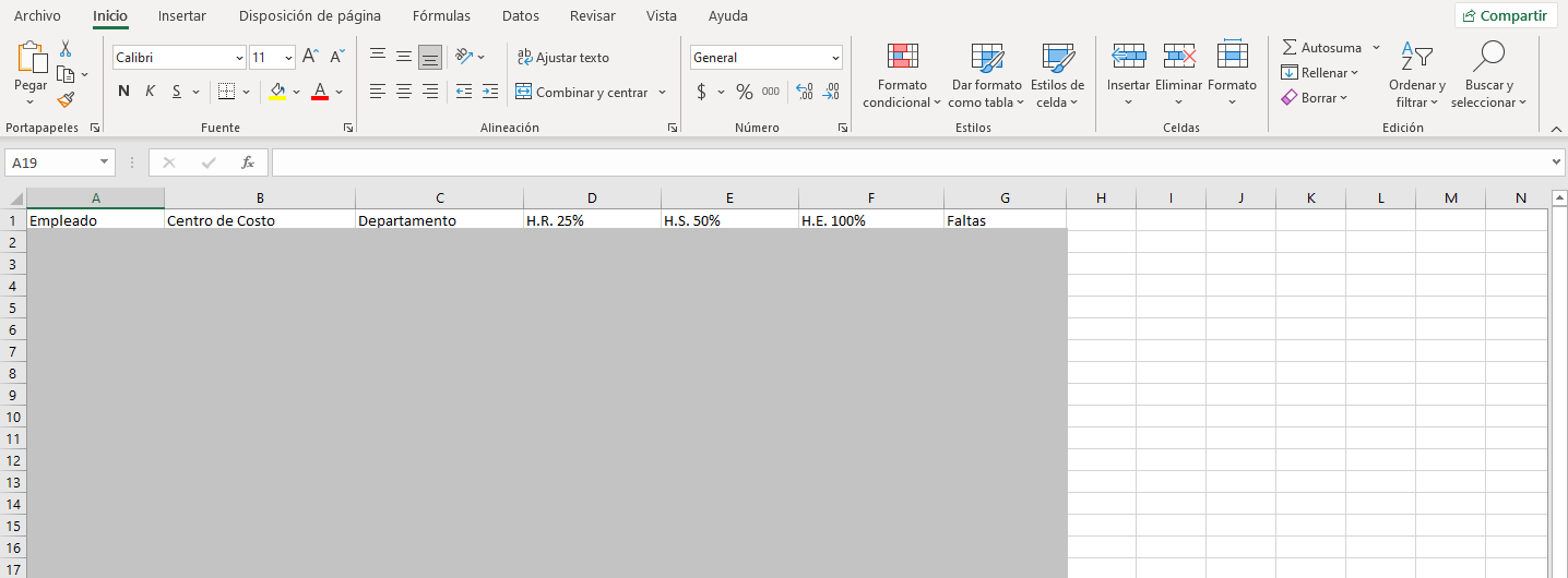 Archivo Excel descargado del reporte Marcajes General