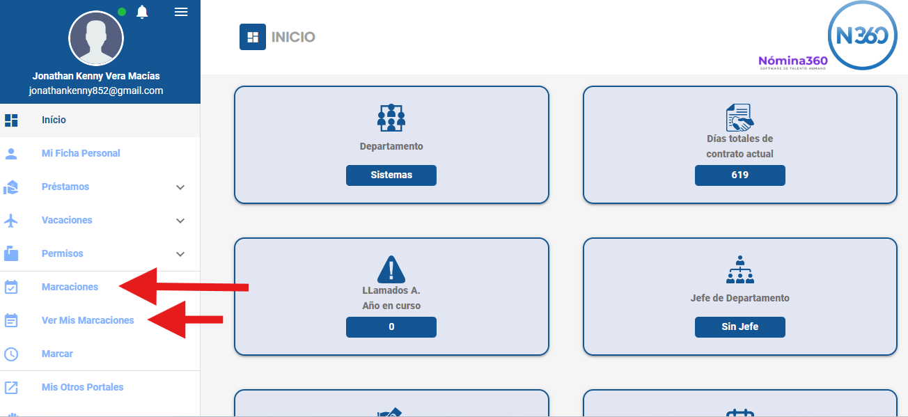 Pestaña Marcaciones con la opción Ver mis marcaciones