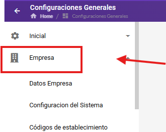Opción Empresa dentro de Configuración
