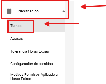 Opción Turnos dentro de Planificación