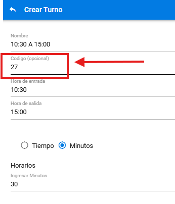 Formulario de configuración de un turno