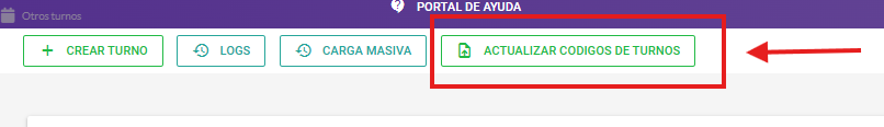 Opción Actualizar códigos de turnos
