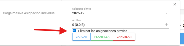 Opción Eliminar las asignaciones previas activada
