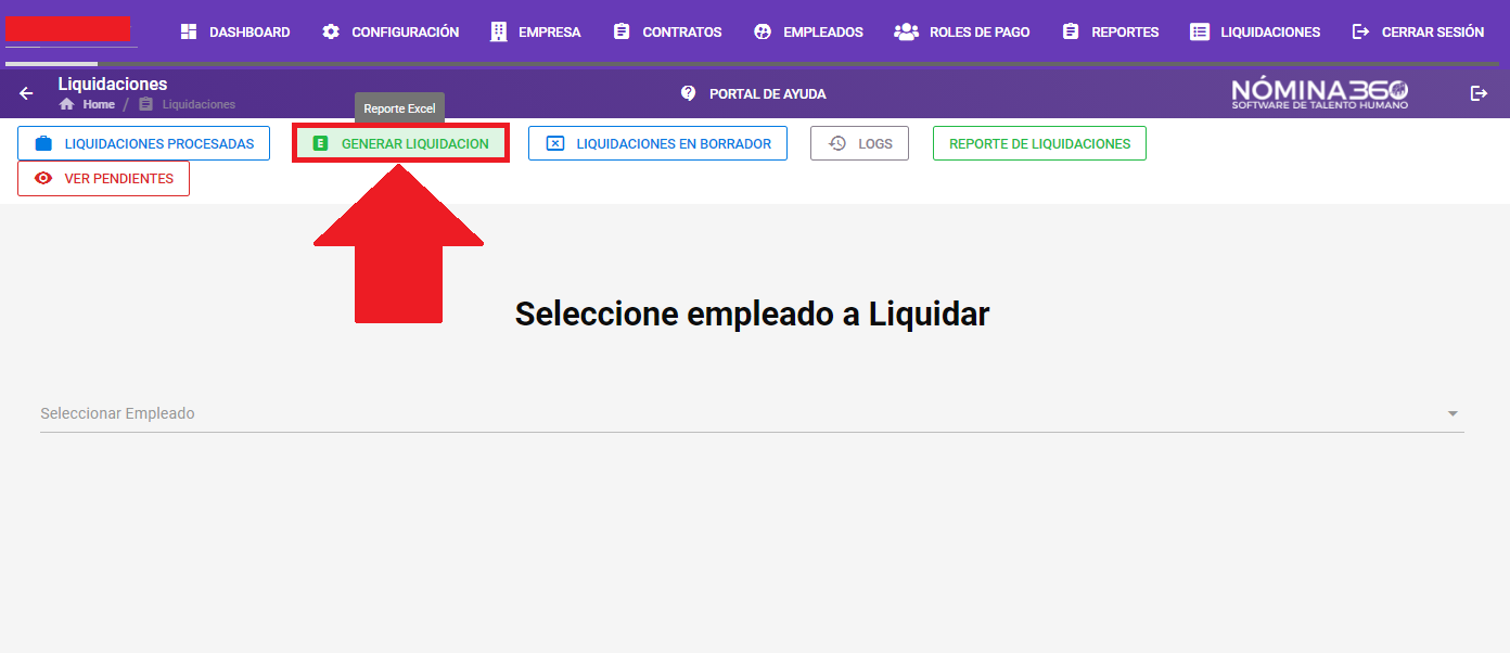 Botón Generar liquidación en la pantalla principal del módulo