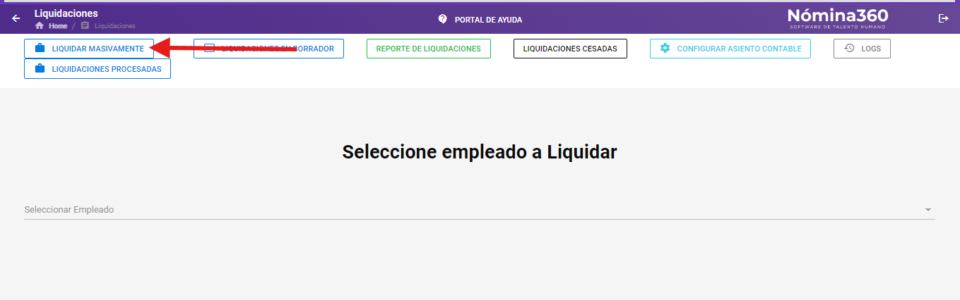 Botón LIQUIDAR MASIVAMENTE en la pantalla de liquidaciones