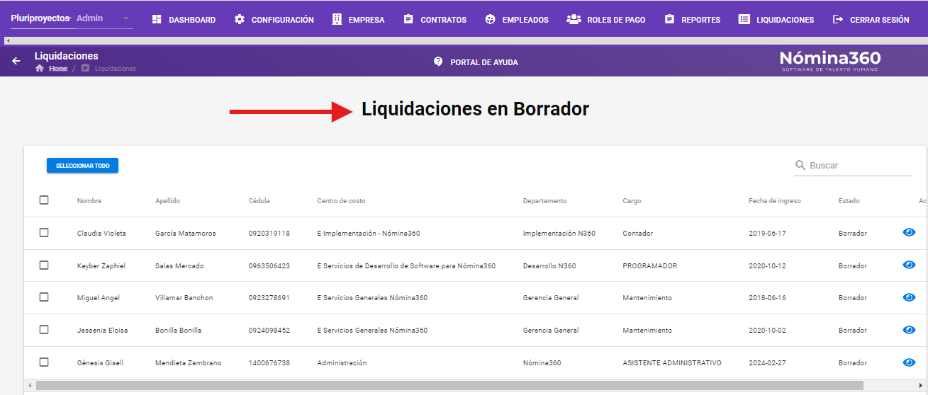 Liquidaciones movidas al estado de borrador