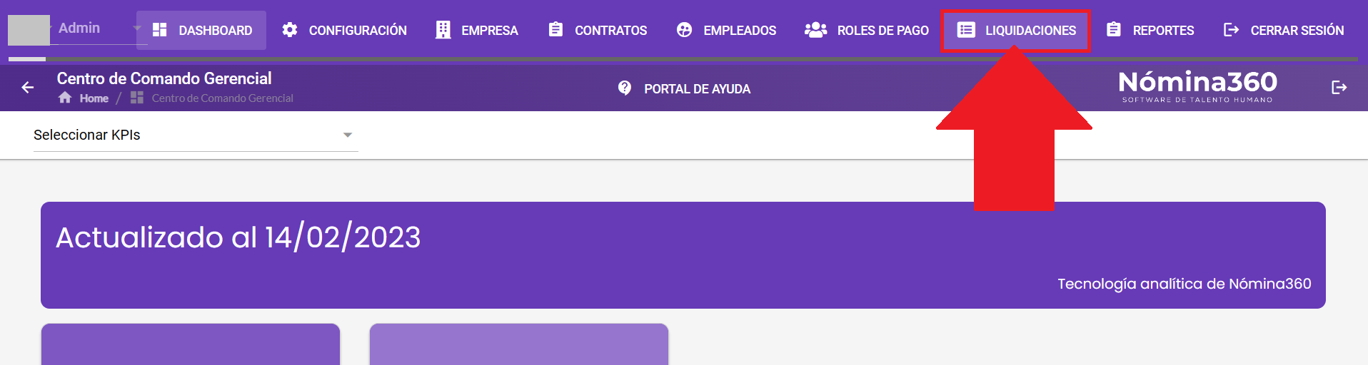Acceso al módulo de Liquidaciones desde el menú principal
