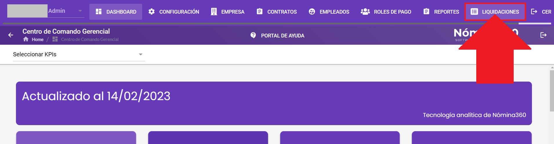 Acceso al módulo de Liquidaciones desde el menú principal