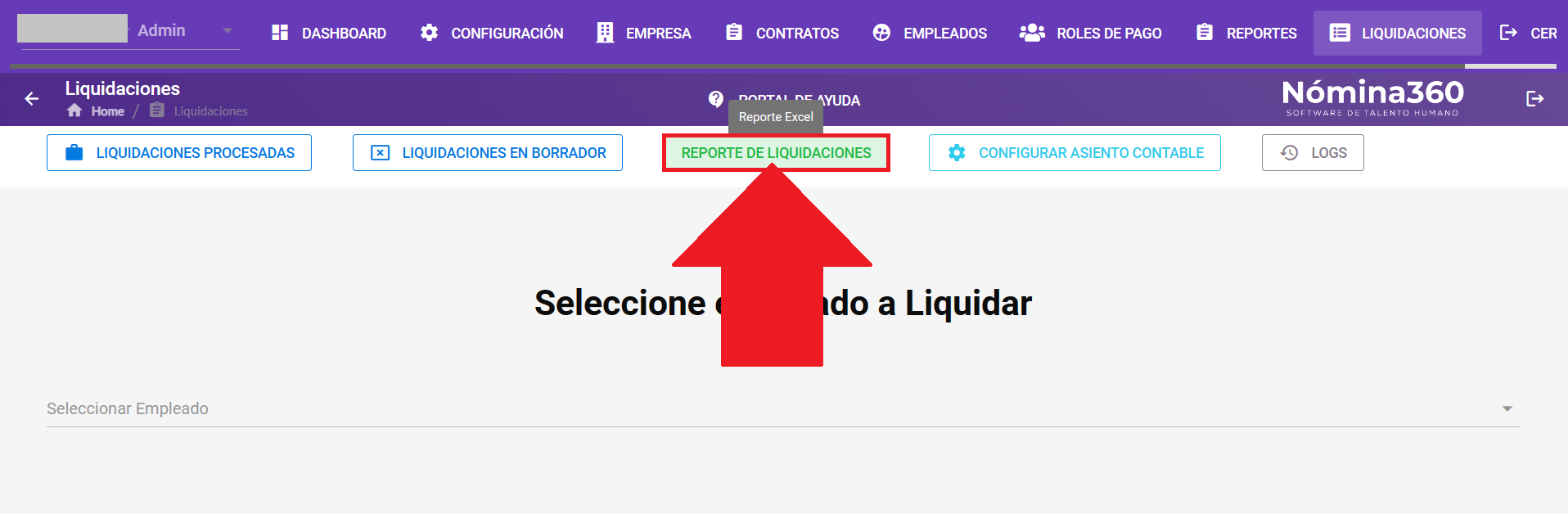 Botón Reporte de liquidaciones en el menú del módulo