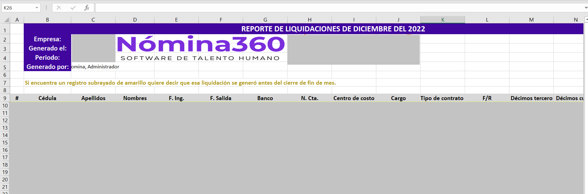 Descarga del reporte de liquidaciones generado