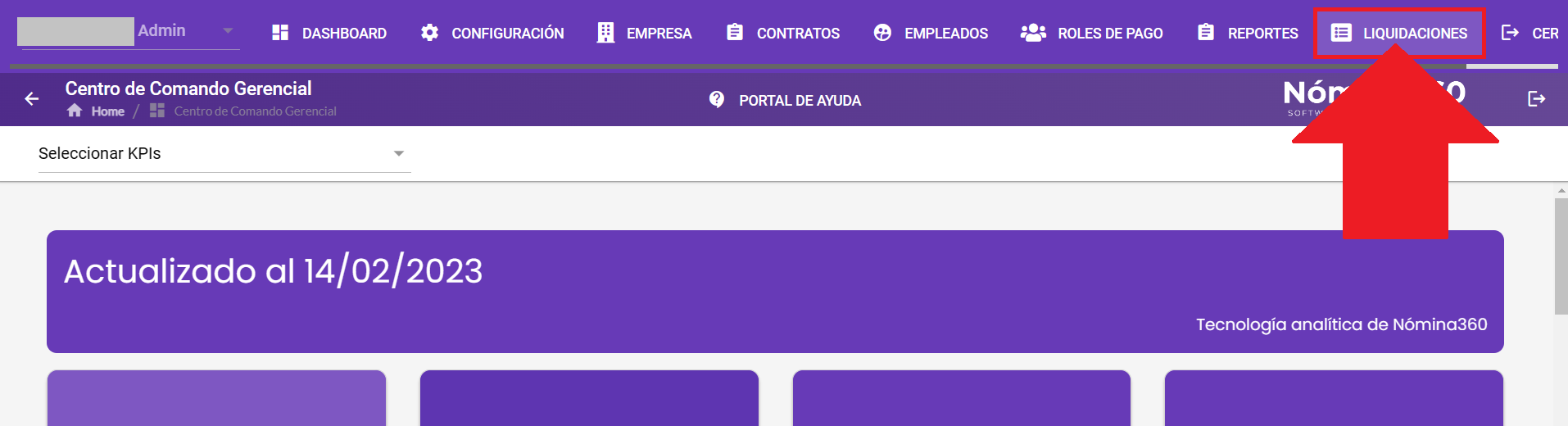 Acceso al módulo de Liquidaciones desde el menú principal