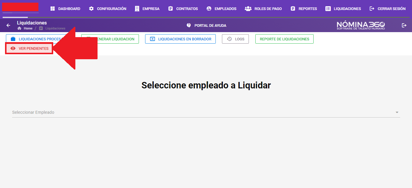 Botón Ver pendientes en el menú del módulo de Liquidaciones