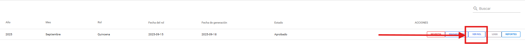Botón Ver Rol y desglose del rol de pago generado