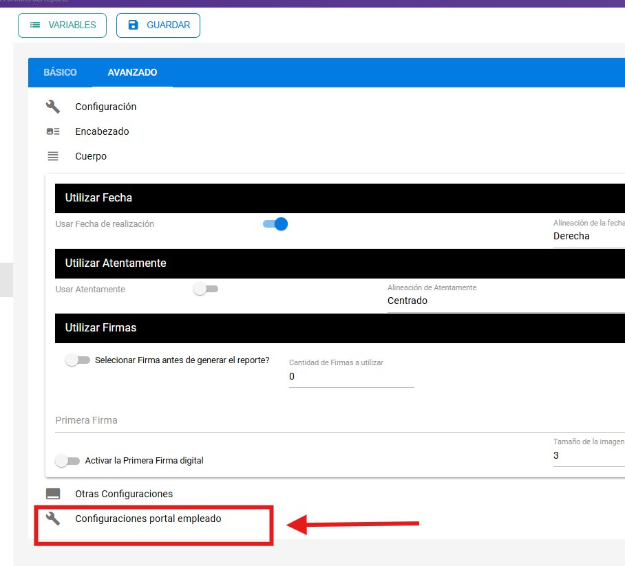 Sección Configuraciones portal empleado expandida en la pestaña Avanzado