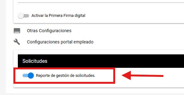 Toggle Reporte de gestión de solicitudes activado en color azul