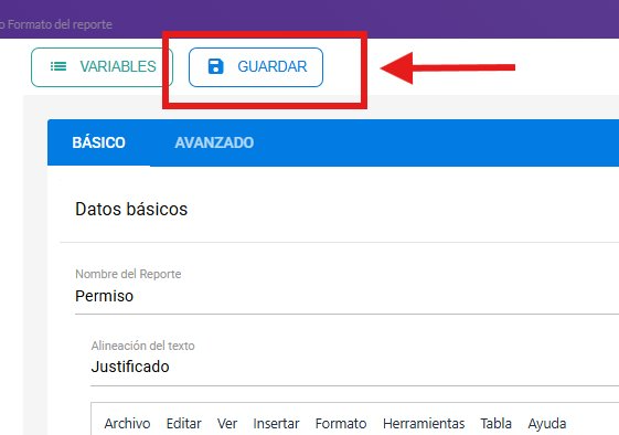 Botón Guardar en la parte superior del editor de formatos