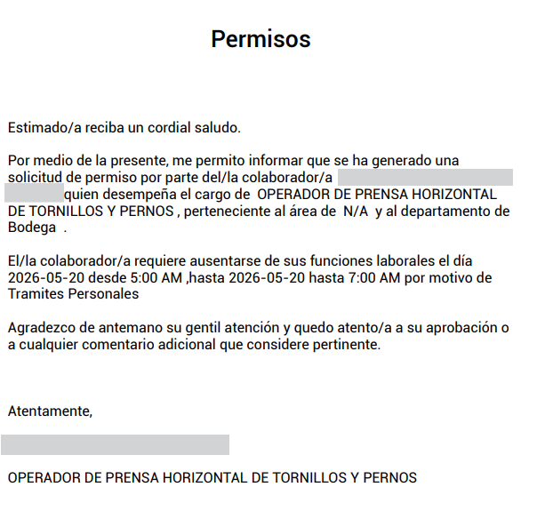 Vista previa del PDF generado con los datos del colaborador